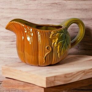 Harvest Pumpkin Gravy Boat Pitcher Hand Painted Glazed Ceramic